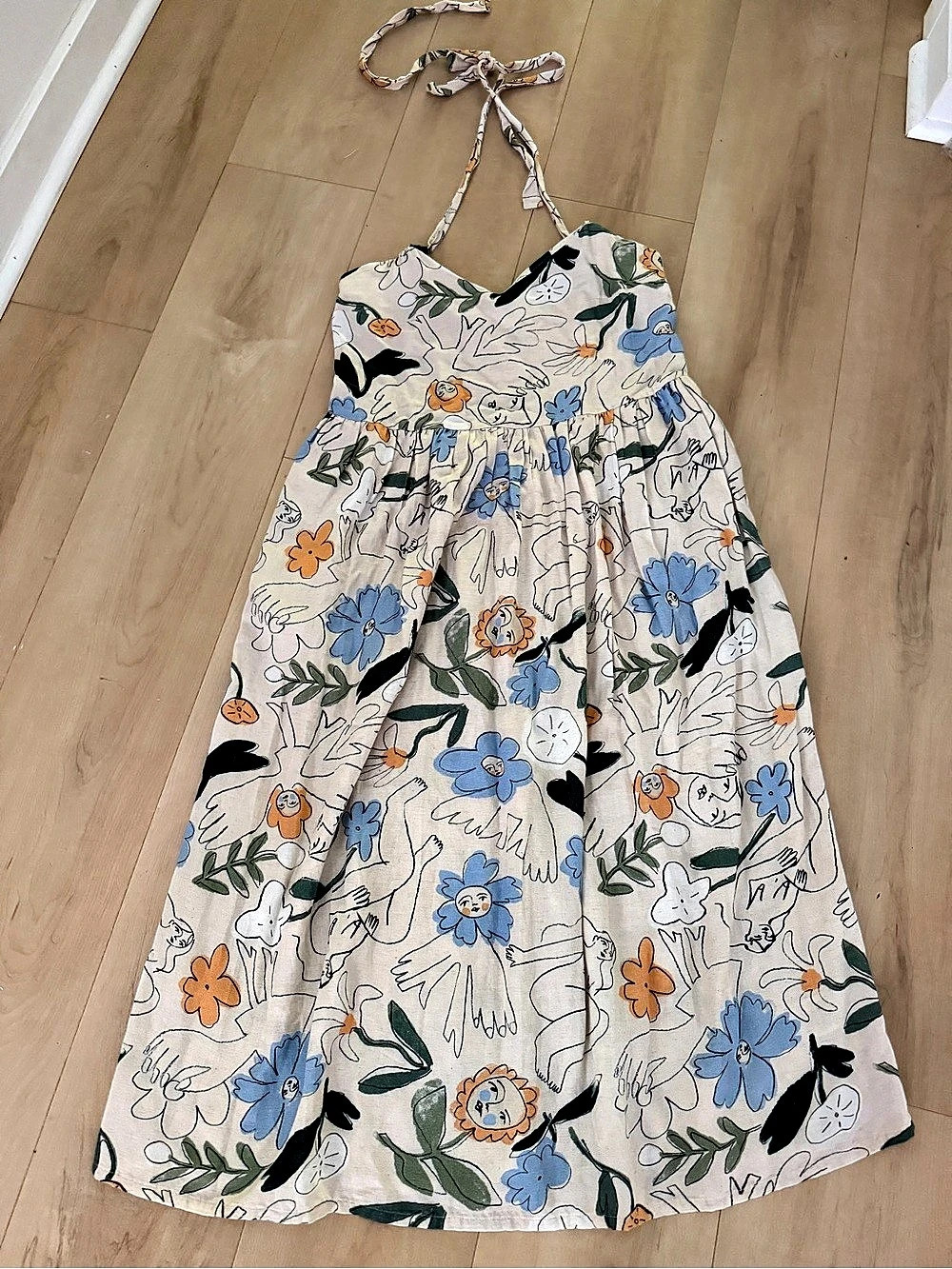 Eve Gravel Floral Mini Dress Cream & Blue XS Like New